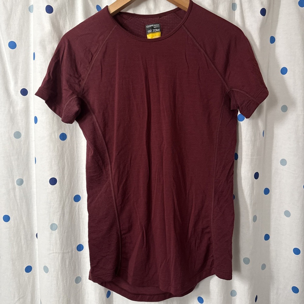 Icebreaker Merino 150 Zone Womens L Maroon  Short Sleeve Base Layer Shirt FLAW